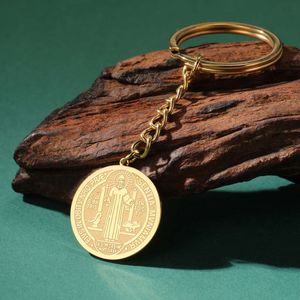 Vintage Saint Benedict Medallion Bieć kluczy Katolicki San Benito Medal Wiselan Kluczowy łańcuch biżuterii ze stali nierdzewnej Hurtowe