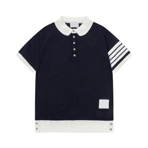 Topp sommar- och kvinnors nya rutiga kortärmade poloskjorta Jacquard Silk Woven Polo Shirt Slim-Fit Version Pure Cotton Garn Four-bar stickad rund krage