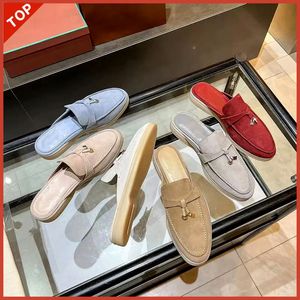 Mule Loafers Suede Men Women Slippers Flats Loafers real Suede Moccasin luxury Designer Shoes Summer Slip-Ons Deep Ocra Babouche Charms Walk Linen Size 35-45 with box
