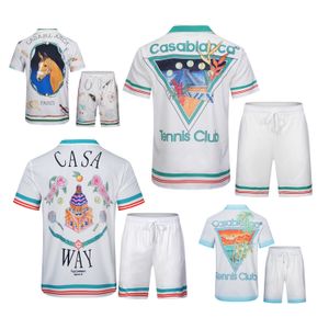 High Quality casa blanca set fashion casablanc and short suit Men Short T Shirt tee beach leather shorts summer swim designer mens shirt 2024