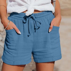 Letnie bawełniane szorty lniane sznurka z wysokim talią krótkie spodnie z kieszeniami sportowe zasadowe pantelony Cortos 240516