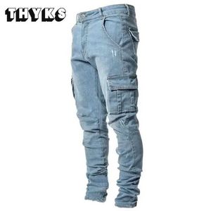 Men's Jeans Mens Side Pockets Jeans Y2k Mens Jeans Men Hip Hop Punk Style Strtwear Skinny Pants Slim Stretch Pencil Pantnes Homme Sexy T240515