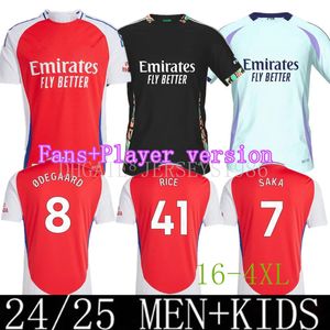 Novo 2024 Jerseys de futebol de Saka G. Jesus Jerseys 23 24 25 Gunners Martinelli Smith Rowe Thomas Nketiah Zinchenko Saliba Men camisa de futebol infantil Mens S-4xl