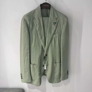 Homens blazers primavera e verão Lardini abacate camadas de linho verde