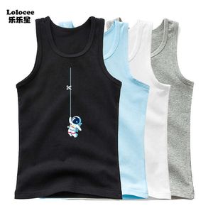 Tシャツ小児レンズコットンノースリーブTシャツ楽しい宇宙飛行士グラフィックプリントTシャツoネックカジュアルストリート衣類ユニセックス春/夏タンクTopl240502