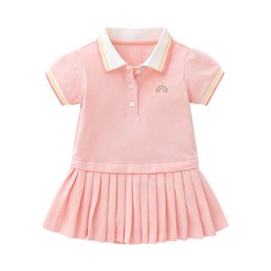 Little Maven 2024 New Fashion Spädbarn Toddler Baby Girls Pink Polo Dress Summer Cotton Kids Casual kläder 1-3 år L2405