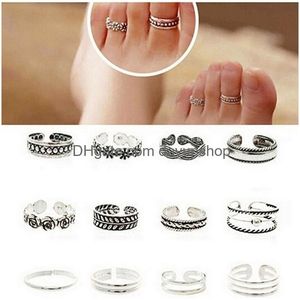 Jewelry Bohemia Foot Ring Open Adjustable Toe Rings Wave Pattern Alloy Set For Women Beach Drop Delivery Otqlv