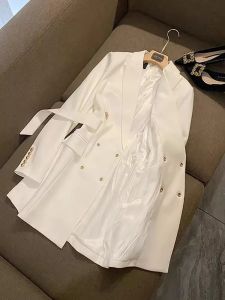 أساسية عادية Dres Office Lady Double Breadted Blazer Dres Spring Lg Sleeve White Black Mini Vestidos 231219 M5WS#