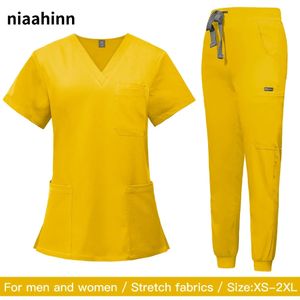 Scrubs Uniform Suit Short Sleeve V-Neck Topsjogger Pants Set Nursing Uniform Women Multicolor Pet Doctor Scrub Workwear 240506