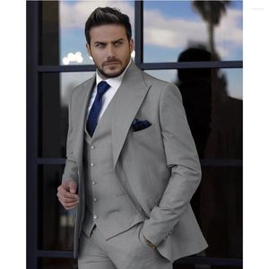 Abiti da uomo bell'uomo grigio slim fit 3 pezzi a punta piombo pantaloni blazer pantaloni spagnolo sposo maschio indossare abiti da lavoro quotidianamente