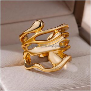 Toe Rings Stainless Steel For Women Men Gold Color Hollow Wide Open Ring Female Male Engagement Wedding Party Finger Jewelry 2024 Drop Otid2