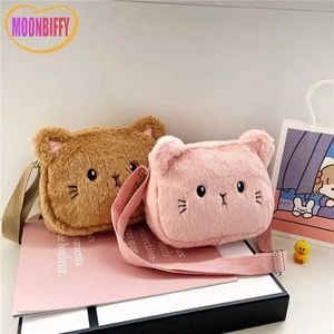 Backpacks Cartoon Cat Baby Cross Bag Cute Soft Plush Childrens Shoulder Bag Winter Fashion Boys and Childrens Fur Handbag Coin Wallet d240516