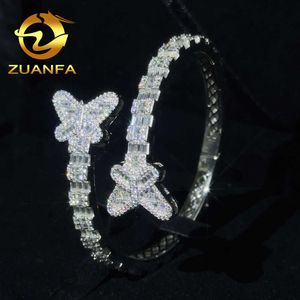 Nuovo arrivo di gioielli hip hop sterling sier farfly baguette moissanite diamond bracciale ghiacciata da un braccialetto cubano ghiacciato