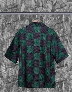xinxinbuy Men designer Tee t shirt 2024 Italy Chessboard grid printing silk fabric short sleeve cotton women black blue Khaki Apricot green XS-2XL
