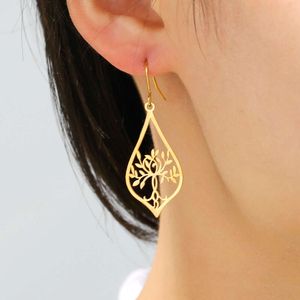 Tree Of Life Drop Stainless Steel Vintage Yoga Lotus Flower Dangle Earrings For Female Wedding Bohemin Jewelry