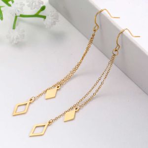 Fashion Stainless Steel Women's Long Chain Hook Drop Earrings Round Triangle Rectangle Geometric Jewelry