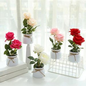 Dekorative Blumen künstliche Rosenblume Bonsai Simulation Kee-resistentes Plastik Ewige falsche Topfpflanze für die Heimdekoration