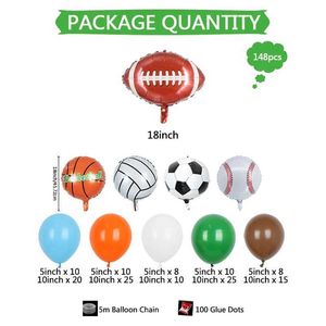 Imprezy balony 148pcs sport 18 cali piłka nożna koszykówka Rugby Ball aluminiowa folia balony arch arch