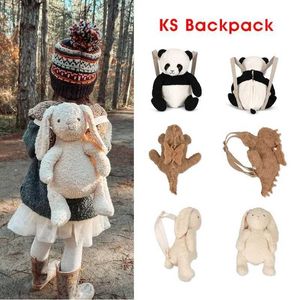 Backpacks 2024 KS brand cute baby backpack cartoon rabbit dinosaur Chinese panda designer childrens plush backpack d240516