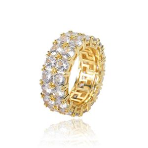 Designer Ring Hot Selling 8mm Hip Hop Jewelry Double Row Zircon Ring Fashion Märke Full Diamond 18K Gold Plated Men's Ring.