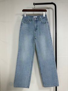 Plus Size women jeans designer pants fashion metal charm letter graphic nine-quarter denim Pants high-waisted loose-fitting straight-leg trouser