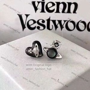 Viviane 디자이너 Viviane Westwood Earring Jewelry New Western Empress Dowager Silver Needle White Love Little Saturn Earrings 비대칭 귀걸이