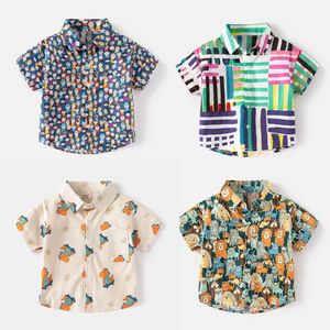 Pojkar skjortor sommar 2024 toppar för barn tecknad tryck barn tees kortärmare flickor blus småbarn kläder baby ytterkläder l2405