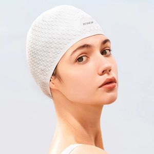 Versão aumentada de chapéu de natação de silicone para mulheres à prova d'água não emaranhada Proteção de orelha longa para nadar no Globo 240509