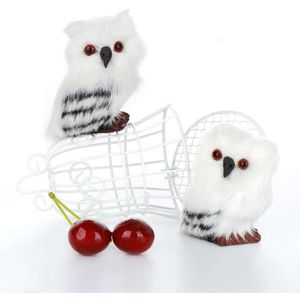 Toy, White Black Plush Baby Owl Model, Furry Cute Bird Christmas Ornament för Holiday Desktop Decor