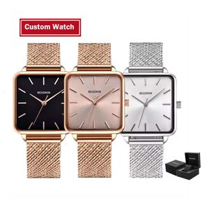 ساعة مخصصة للإناث 3ATM من الفولاذ المقاوم للصدأ اليابان Movt Square Watch Women 40mm Quartz Watches