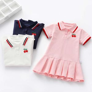 Girls Summer New Children's Polo veckad klänning Kort ärm College Style Dresses WT26 L2405