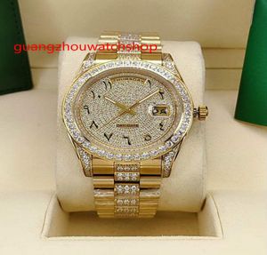 High quality Automatic men watch 41mm yellow gold case stones bezel and diamonds in middle of bracelet Arabic numerals dial full w4748262