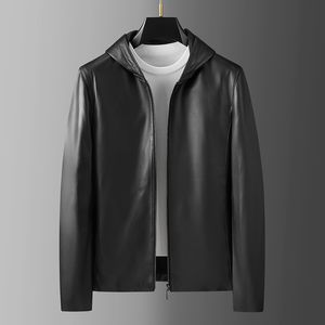 Men's genuine leather jacket sheepskin jackets hooded tops business casual coat outerwear windbreakers male clothing