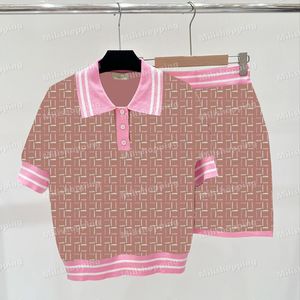 Gestricktes zweiteiliges Kleid F Buchstaben Jacquard Röcke Kurzarm Stricke T -Shirts Frauen Party Kleider Designer Kleidung