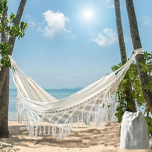 Lighten Up Boho Style Hammock Brasilien Macrome Edge Luxury Double Hammock Network Swinging Chair Indoor Hanging Swinging Beach 240524