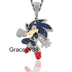 Nowy projekt biżuterii Hip Hop Silver 925 Full Diamond Sonic Hedgehog Cartoon VVS Niestandardowy naszyjnik wiszący moissanite