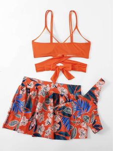 2023 Summer Baddräkter Bikini-uppsättningar med Sarong kjol Kvinnlig badkläder Beach Wear Two-Piece Bathing Sports Women Swimming Suit