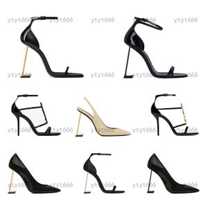 2024 مصمم الصنادل High High Heels Luxurvs مصمم أحذية الكعب باريس فستان كلاسيكيات النساء 8 سم 10 سم كعب أسود ذهبيات ذهبية مع مربع حجم 35-41