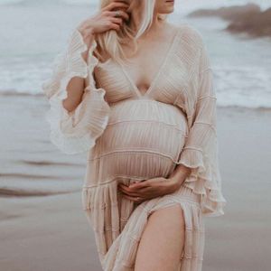 Fotografia de maternidade boho manga grávida Lotus renda de folhas gravidez Mulheres vestido longo para acessórios para fotos