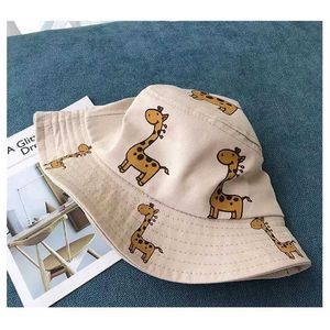 Caps Hats Autumn Spring Childrens Bucket Hat Cartoon Giraffe Childrens Super Cute Sun Hat Cotton Camping Fishing Hat Casual Panama WX