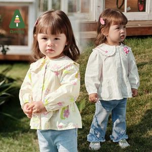 Camicie per bambini Amila 2024 Spring New Girls Lapel Shirt giocoso carino delicato diicato di alta qualità in cotone con manicotto a lanterna per bambini abbigliamento
