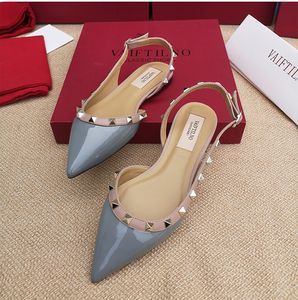 Designer Women's Sandals New Riveted Pointed Flat Bottom Ballet Single Shoes Genuine Leather Strap Flat Heels Shallow Riveted Shoes Female With Dust Bags