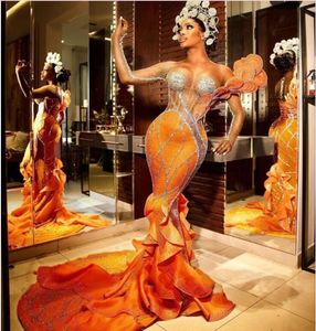 イブニングドレスKylie Jenner Vestido de fiesta abito da ser das abendkleid die有名人ドレスマーメイドオレンジ長袖ナイジェリアファッションyousef aljasmi