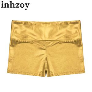 Shorts Kids Girls Shiny Metallic Dance Shorts High Taille Solid Color Booty Shorts Sport Gymnastic Workout Activewear Ballerina Bottomsl2405