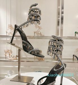 2024 Designers Ankle Wraparound Women High Heeled Sandal Flower Rhinestone