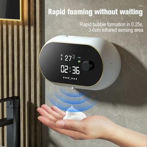 Liquid Soap Dispenser Automatic Dispensers Wall Mount Human Body Induction LED Temperature Display Hand Wash