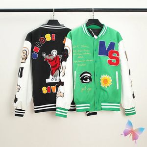 24SS Vintage Saint Michael Jackets Handduk broderad skarvade läderärmar Baseballtröja Fashion Street Men Women Coat 240513