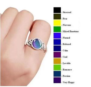 Vintage Silver Ring 925 Sterling Silver Round Crystal Temperaturkänslig färg Byte av humörfinger 6-10 Storlek