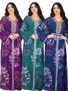 Roupas étnicas eid muçulmano jalabiya vestido para mulheres vestidos de festa marrocos abaya mulher ramadã estampa dubai kaftan tobe longue vestidos largos t240515