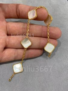 Gold Bracelet designer for women V-Gold Plated 18k for gift Five Flower Bracelet with box Female Gold Natural Purple Chalcedony Crystal Fritillaria Chalcedony